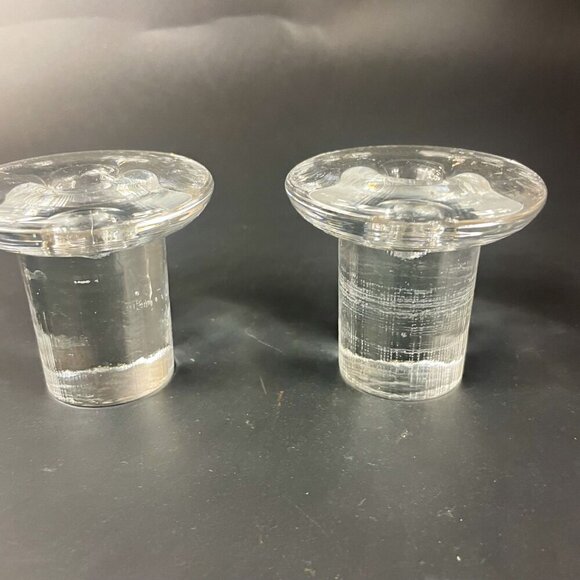 Blenko Ice Clear Crystal Candleholders set of 2 - Picture 4 of 7